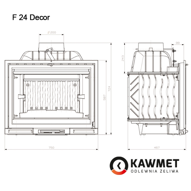 Каминная топкаKAWMET Premium F24 Dekor (14кВт)